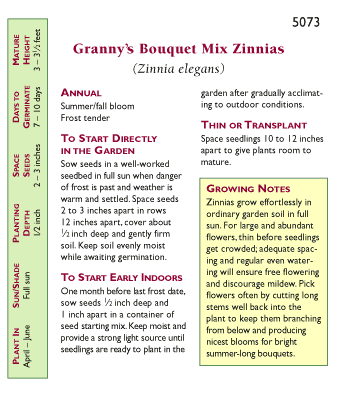 Granny's Bouquet Zinnia Flower Seeds