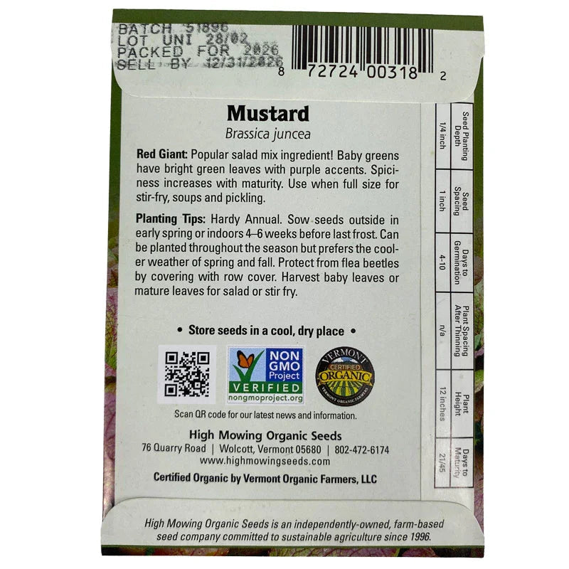 Giant Red Mustard Greens Seeds (Organic)