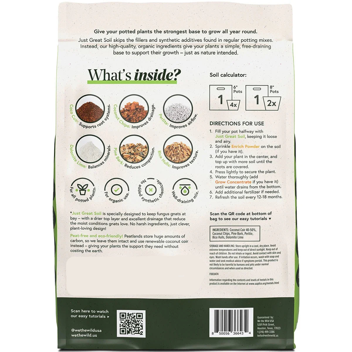 We The Wild - Just Great Organic Houseplant Soil 6qt