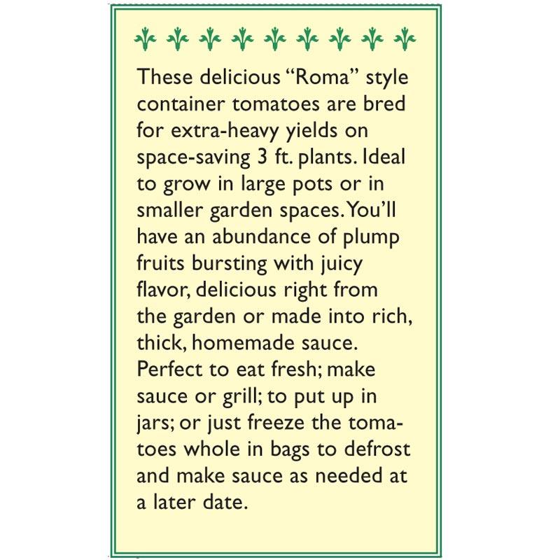 Inca Jewels Roma Container Tomato Seeds