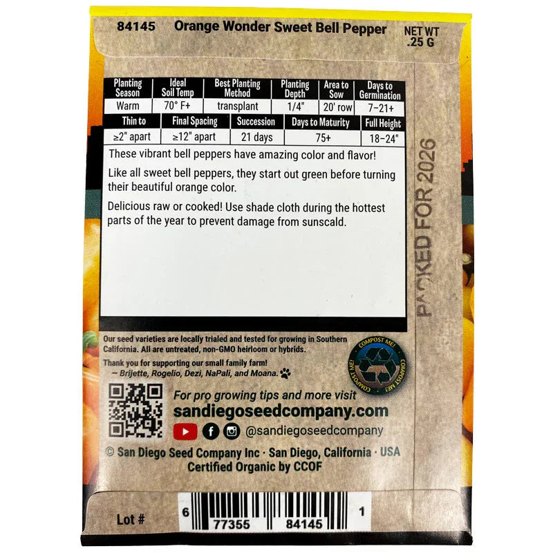 Orange Wonder Sweet Bell Pepper Seeds (Organic)