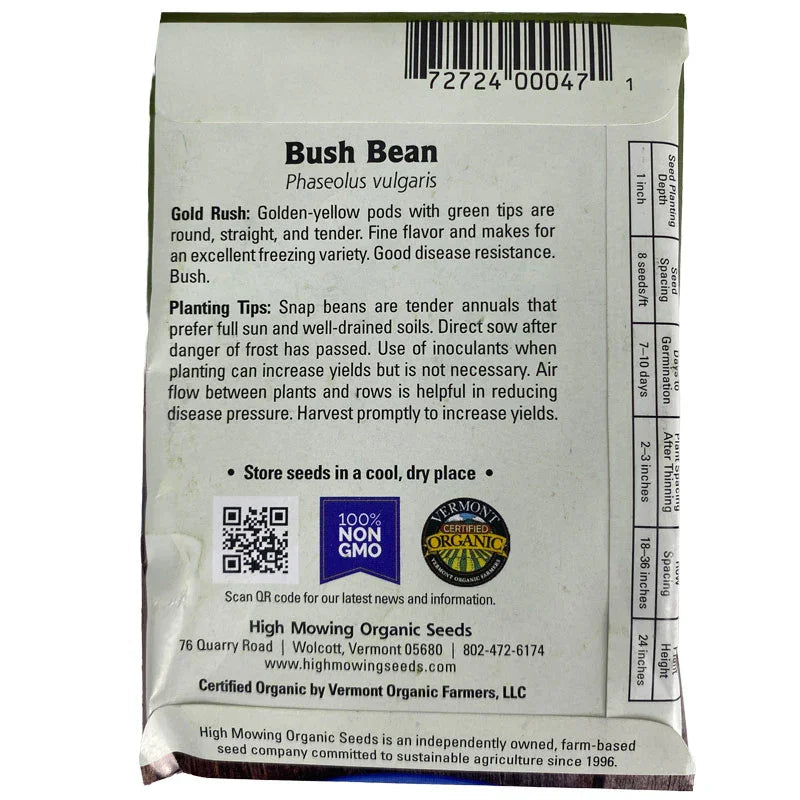 Gold Rush Bush Bean Seeds (Organic)