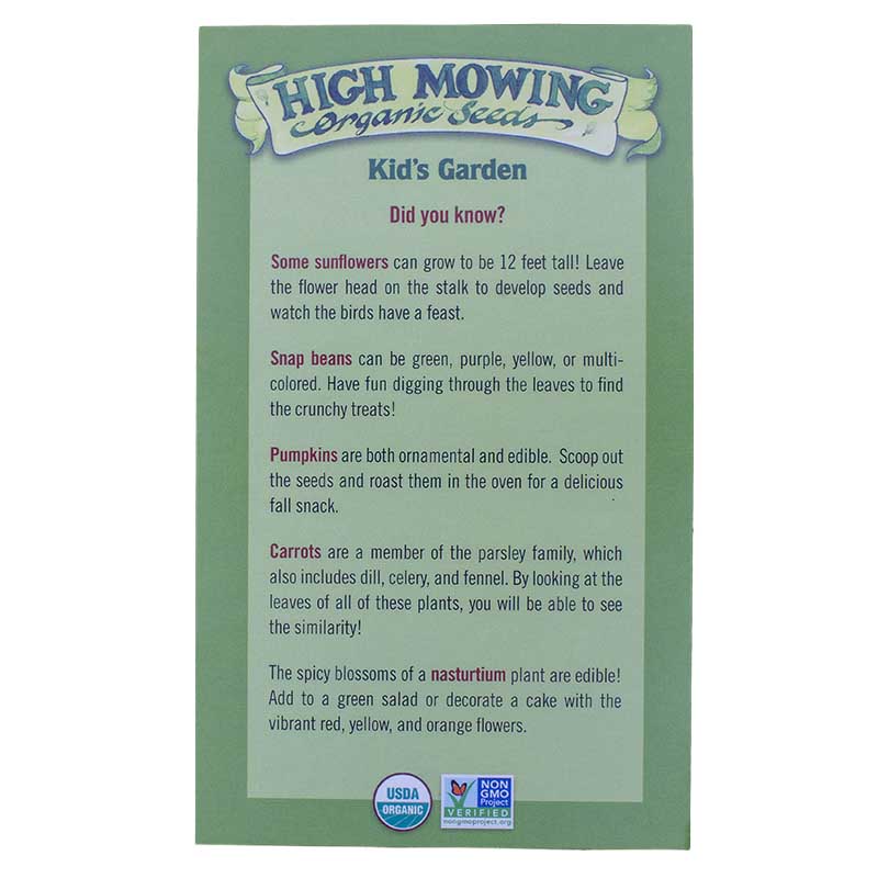 Kid's Garden 5 Seeds Packets (Organic)