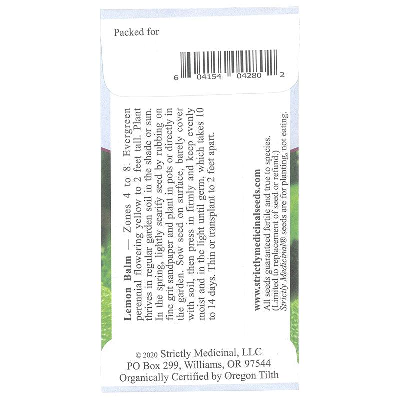 Strictly Medicinal Lemon Balm Seeds (Organic)