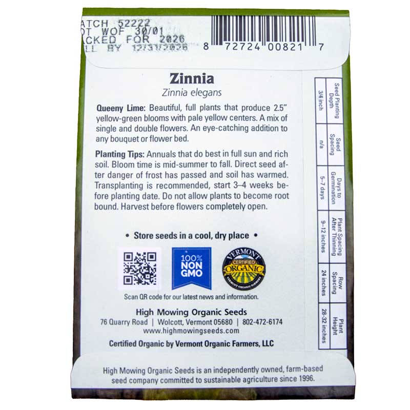 Queeny Lime Zinnia Seeds (Organic)