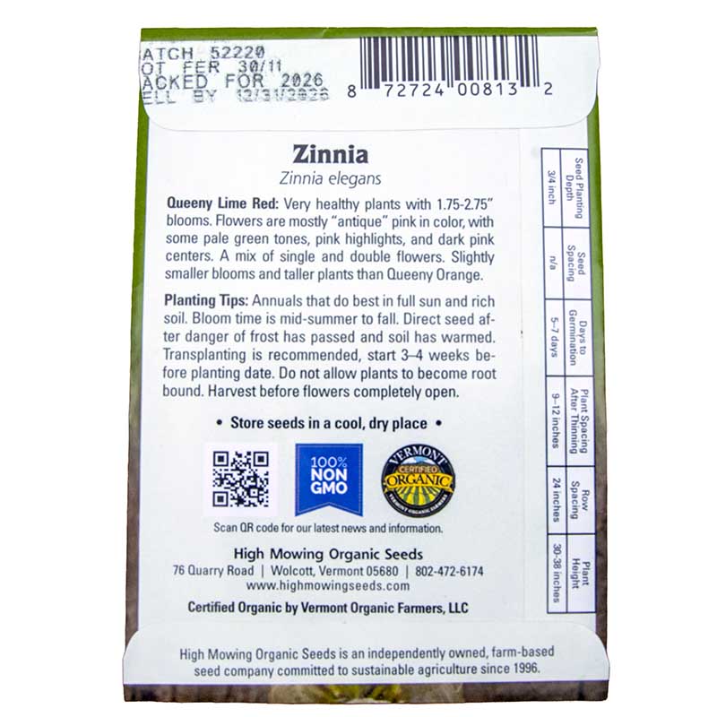 Queeny Lime Red Zinnia Seeds (Organic)