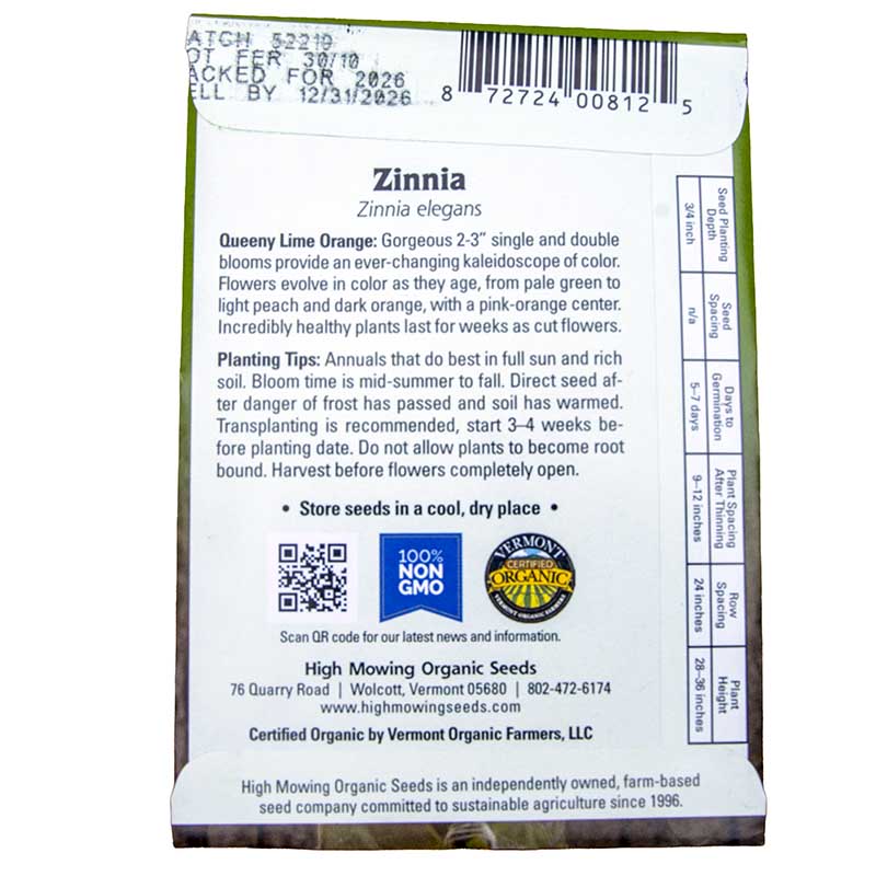 Queeny Lime Orange Zinnia Seeds (Organic)