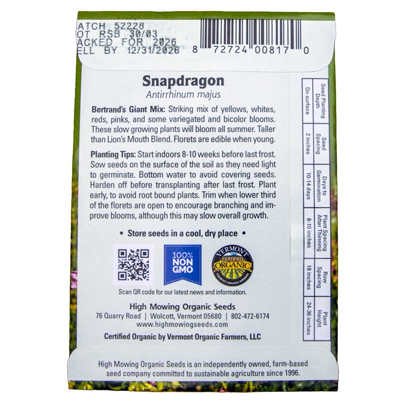 Bertrand's Giant Snapdragon Mix Seeds (Organic)