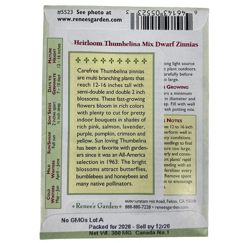 Organic Thumbelina Mix Zinnia